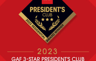 GAF 3 Star President's Club Roofing Contractor Winner