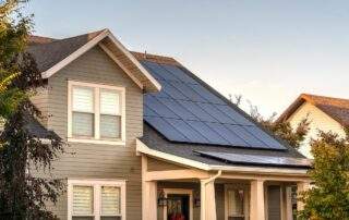 Solar photovoltaic panels on a house roof